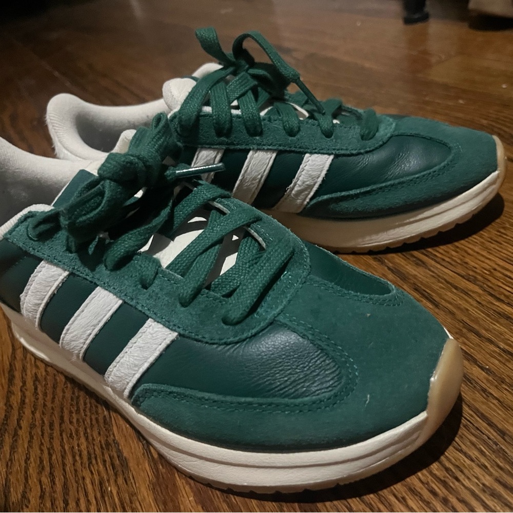 Adidas Forest Green and White Sneakers